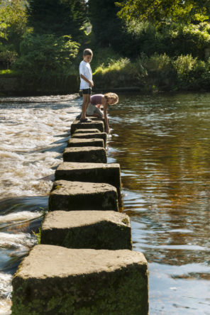 Ilkley stepping stones boy and girl Wallpaper mural